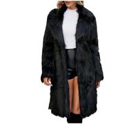 Damen Lange Pelzmantel Elegant Kunstfell Winterjacke Einfarbig Kunstpelze Jacke Dicke Warme Mantel Langarm Reverskragen Felljacke Wintermantel Übergangsjacke Große Größen Fellmantel Winter Pelzjacke