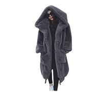 Damen Lange Plüsch Wintermantel Übergröße Einfarbiger Teddy Mantel Winter Warme Softshellmantel Elegant Übergangsmantel Frauen Fleecemantel mit Kapuze Oberbekleidung. (01-Grau, L)