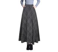 Damen Lange Rock Elegant Hohe Taille Winterrock Wollrock A-Linie Maxirock Faltenrock Retro Röcke 1930 Dunkelgrau -L
