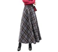 Damen Lange Rock Elegant Hohe Taille Winterrock Wollrock A-Linie Maxirock Faltenrock Retro Röcke 1952 Grau -M