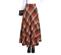 Damen Lange Rock Elegant Hohe Taille Winterrock Wollrock A-Linie Maxirock Faltenrock Retro Röcke 1931 Orange -XXL