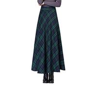 Damen Lange Rock Elegant Hohe Taille Winterrock Wollrock A-Linie Maxirock Faltenrock Retro Röcke 1953 Grün -L