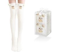 Damen Lange Socken, Überknie Kniestrümpfe, KuschelSocken, Overknee Strümpfe, Flauschige Kuschel Süße warm weiche, für Damen und Mädchen, Einheitsgröße 1 Paar(Weiß)