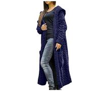 Damen Lange Strickjacke mit Gürtel V-Ausschnitt Langen Ärmel Lässig Bequem Cardigan Elegant Open Front Bequem Strick Mantel (Z-011-Blue, XL)