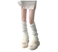 Damen Langer Beinwärmer Frauen Mädchen Winter Crochet Stricken Stulpen Beinstulpen Beinwärmer Kniestrümpfe Legwarmers Strümpfe Overknees Weihnachtsstrumpf Gestrickt Verdicken Tanzen (White, One Size)