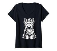 Damen Langer Mantel Yorkshire Terrier, einfarbig, Elegante Hundekunst T-Shirt mit V-Ausschnitt