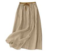Damen Langer Rock Hohe Taille A Linie Fließender Midirock Einfacher Sommerrock Leichter Sommerrock Bequemer Freizeitrock Eleganter Stoffrock Skirt (Khaki, XXL)