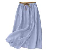Damen Langer Rock Hohe Taille A Linie Fließender Midirock Einfacher Sommerrock Leichter Sommerrock Bequemer Freizeitrock Eleganter Stoffrock Skirt (Light Blue, L)