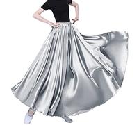 Damen Langer Tüll Retro Maxi Glänzender Rock für Bauchtanzen, Tanzkostüm, Cosplay, Urlaub, Wochenendparty, Abendessen, silber, Einheitsgröße