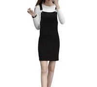 Damen Latz Rock, Trägerrock, Mini Röcke, Hohe Taille, A-Linie, Slim Fit Schwarz