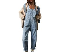 Damen Latzhose 90er Denim Modische Jeans mit verstellbaren Trägern Bequeme Jeanshose mit Taschen Elegante Jumpsuits Ärmellos Locker Schnitt Jeanslatzhose Teenager Stylische Streetwear Overalls