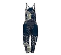 Damen Latzhose Baumwolle Leinen Jumpsuits Damen Vintage Floral Gedruckt Locker Lässig Baggy Ärmellos Overall Lang Jumpsuit Playsuit Hose Latzhose mit Tasche Kleidung Freizeit