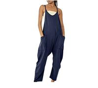 Damen Latzhose Loose Fit Baggy Jumpsuit ärmellos Overall Sommer Lose Spaghetti Strap Ärmellose Playsuit Einteiler Gerade Bein Mädchen Musselin Jumpsuits Einfarbig Lang Bib Pants Haremshose Romper