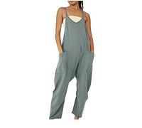 Damen Latzhose Loose Fit Baggy Jumpsuit ärmellos Overall Sommer Lose Spaghetti Strap Ärmellose Playsuit Einteiler Gerade Bein Mädchen Musselin Jumpsuits Einfarbig Lang Bib Pants Haremshose Romper