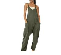 Damen Latzhose Loose Fit Baggy Jumpsuit ärmellos Overall Sommer Lose Spaghetti Strap Ärmellose Playsuit Einteiler Gerade Bein Mädchen Musselin Jumpsuits Einfarbig Lang Bib Pants Haremshose Romper