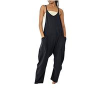 Damen Latzhose Loose Fit Baggy Jumpsuit ärmellos Overall Sommer Lose Spaghetti Strap Ärmellose Playsuit Einteiler Gerade Bein Mädchen Musselin Jumpsuits Einfarbig Lang Bib Pants Haremshose Romper