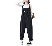 Damen Latzhose - Mode Winter Schwarz Cord Latzhose Für Frauen Strampler Casual Streetwear Lose Damen Overalls Träger Overalls Breite Beinhosen,Stil A,XXL