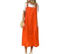 Damen Latzkleid Sommer Lang Ärmellos Sommerkleid Damen Leicht A Linie Maxi Jumpsuit Elegant Latzkleid Baumwolle Leinen Overallkleid mit Taschen Latzrock Verstellbares Hosenträger Maxikleid