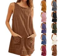 Damen Latzrock Quadratischer Ausschnitt Cord Latzkleid Freizeitkleider Corduroy Mini Kleid Damen Cord Overall Kleid Rundhals A-Linie Rock Tall Pullover Ärmellos Minikleid Latzhose mit Taschen