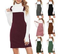 Damen Latzrock Sale Quadratischer Ausschnitt Kleid mit Brusttasche Latzkleid Overallkleid mit Verstellbare Spaghetti-Träge Freizeitkleid Corduroy Sommerkleid Einfarbige Freizeitkleider Mini Dress