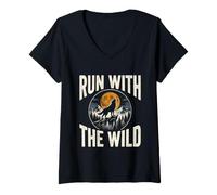 Damen Laufen Sie mit dem Wild Wolf Husky Mountain Wilderness T-Shirt mit V-Ausschnitt
