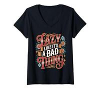 Damen Lazy Like It's A Bad Thing Chillige Wortspiel-Stimmung - T-Shirt mit V-Ausschnitt