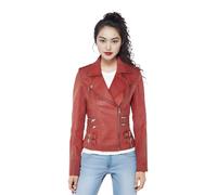 Damen Leder Bikerjacke Rot Echtes Lammnappa Vintage Gothic Schnalle