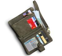 Damen Leder RFID Geldbörse mit Handgelenkriemen, Kartenfächer, Fenster für Ausweis und Reißverschluss Münzfach, Mini Geldbörse, Portemonnaie, kleine G