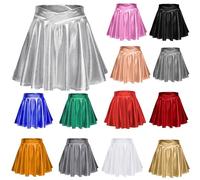 Damen Leder Rock Glänzend Höhe Taille Liquid Mini Rock Red Skirt Metallisch Elastische Taille A-Linien Pull On Skater Röcke Lederrock Damen Schwarz für Karnevals