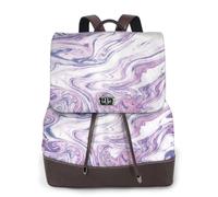 Damen-Leder-Rucksack, Geldbörse, dunkelviolette Textur, Marmor, luxuriöser PU-Leder-Laptop-Rucksack für Arbeit/Reisen, Diebstahlschutz, 39,6 cm (15,6 Zoll), stilvolle strapazierfähige Schultasche für