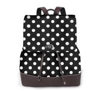 Damen-Leder-Rucksack, Geldbörse, schwarz und weiß gepunktet, luxuriöser Laptop-Rucksack für Arbeit/Reisen, Diebstahlschutz, 39,6 cm (15,6 Zoll), stilvolle strapazierfähige Schultasche für