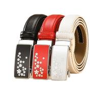 Damen-Ledergürtel, Gürtel mit automatischer Schnalle, weiß/schwarz/rot, 3 cm breiter Bund für Bekleidungszubehör,Schwarz,115cm