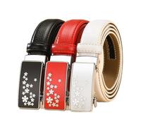 Damen-Ledergürtel, Gürtel mit automatischer Schnalle, weiß/schwarz/rot, 3 cm breiter Bund für Bekleidungszubehör,Weiß,105cm