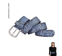 Damen Ledergürtel, Leder Jeansgürtel, Strass Nieten Western Ledergürtel, 110 cm Damen Nietengürtel mit Sternnieten, Verstellbarer Gürtel Vintage Taillengürtel mit Metallschnalle für Jeans, Kleider