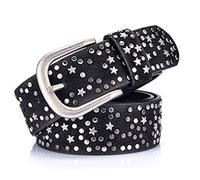Damen Ledergürtel Mit Nieten in Runder & Sterne Anordnung Für Punk Rock Biker Rocker Hip Hop Oder Jeans Hosen Kleider,Schwarz,110cm/waist:36"~38"
