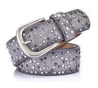 Damen Ledergürtel Mit Nieten in Runder & Sterne Anordnung Für Punk Rock Biker Rocker Hip Hop Oder Jeans Hosen Kleider,Grau,110cm/waist:36"~38"