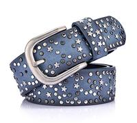 Damen Ledergürtel Mit Nieten in Runder & Sterne Anordnung Für Punk Rock Biker Rocker Hip Hop Oder Jeans Hosen Kleider,Blau,110cm/waist:36"~38"