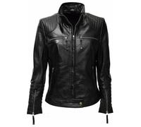 Damen Lederjacke Santa gesteppt washed Schwarz