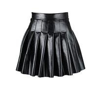 Damen Lederrock Hohe Taille Minirock A Linie PU Leder Rock Party Clubwear Bodycon Falten Kurze Röcke Kurz Plissee Einfarbig Skater