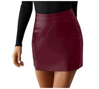 Damen Lederrock Knielang, Hohe Taille Kunstleder Minirock Enges Bleistiftrock Schwarze Pu-Leder-Nähte Split Sexy Herbst Winter Minikleider A Linie Freizeit Leder Rock Mini Röcke Party Clubwear