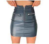 Damen Lederrock Knielang, Hohe Taille Kunstleder Minirock Enges Bleistiftrock Schwarze Pu-Leder-Nähte Split Sexy Herbst Winter Minikleider A Linie Freizeit Leder Rock Mini Röcke Party Clubwear