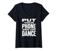 Damen Legen Sie Ihr Handy Weg und tanzen Sie | Distressed Music Festival T-Shirt mit V-Ausschnitt