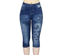 Damen Leggings Denim Print Butterfly Jeggings Damen Stretch Damen Skinny Fit Jeans Stretch High Waisted Denim Jeggings mit Taschen Jeanshose Damen Skinny Hellblaue Jeans High Waisted Pants