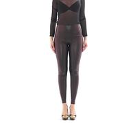 Damen Leggings lang Hose Röre Treggings Glanz-Matt wie Latex Lack Leder Optik hoher Bund braun M