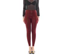 Damen Leggings lang Hose Röre Treggings Glanz-Matt wie Latex Lack Leder Optik hoher Bund dunkelrot L