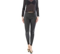 Damen Leggings lang Hose Röre Treggings Glanz-Matt wie Latex Lack Leder Optik Hüftbund schwarz XL