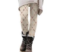 Damen-Leggings mit Fleece-Futter, Thermostrumpfhose, Hirsch, Weihnachten, Urlaub, Yogahose, Weihnachten, Workout, hohe Taille, Leggings für Workout, Sport, Yoga, Laufen, beige, XXL