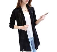 Damen Leichter Cardigan Lang Dünne Jacke Transparenz Langarm Strickjacke Schwarz M