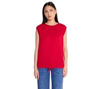 T-Shirt STREET ONE STUDIO, Damen, Gr. 38, rot (mandarin rot), Stoff, 80% Polyester, 20% Viskose, unifarben, normal normal, U-Boot-Ausschnitt, abgesteppt, Shirts T-Shirt, mit Elastiksaum und Tunnelzug 