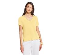 T-Shirt STREET ONE, Damen, Gr. 36, buttercream gelb, Jersey, Obermaterial: 80% Polyester, 20% Viskose, unifarben, casual, normal hüftbedeckend, Rundhals, Kurzarm, Shirts, mit Häkel-Details und Viskose